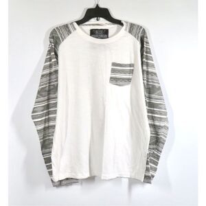 Broken Threads White Baseball Tee Long Sleeve T Shirt Gray Stripe Sleeves Men XL